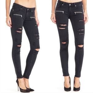 Paige Indio Zip Distressed Skinny Jeans Black 27